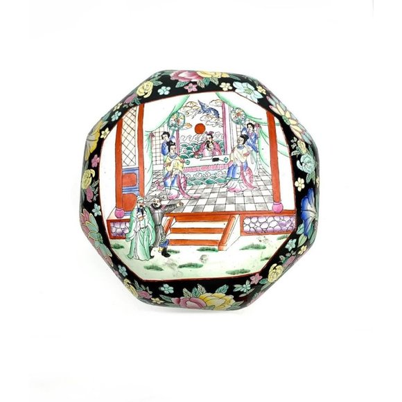 Lidded Large Container Bowl Vintage Oriental Style with Classic & Floral Design - Picture 6 of 8